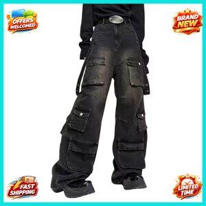 Wide Leg Cargo Jeans Y2K Hip Hop High Waisted Baggy Streetwear Pants